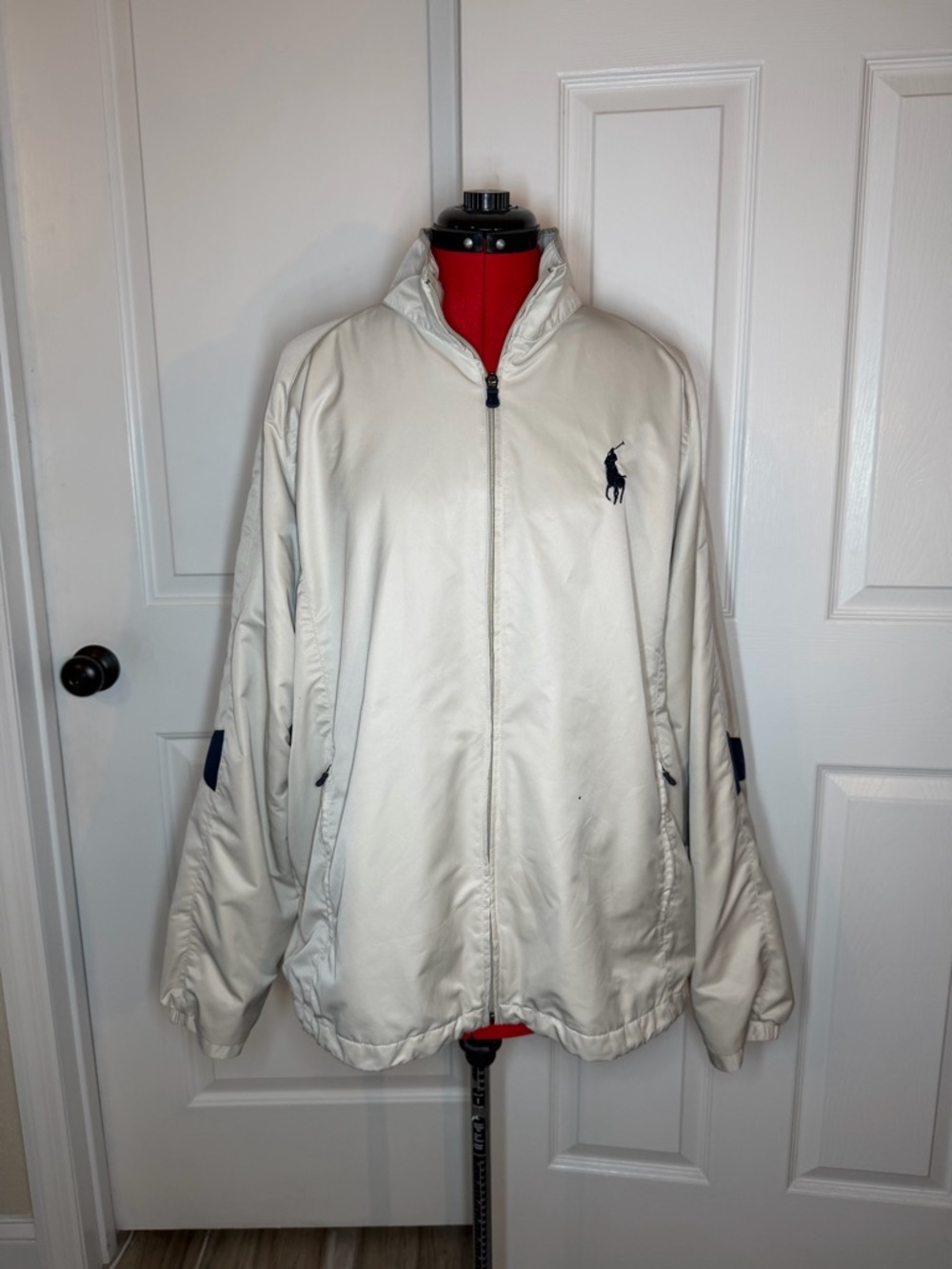 Vtg Polo Golf Ralph Lauren Full Zip Khaki Beige Navy Jacket Mens XL